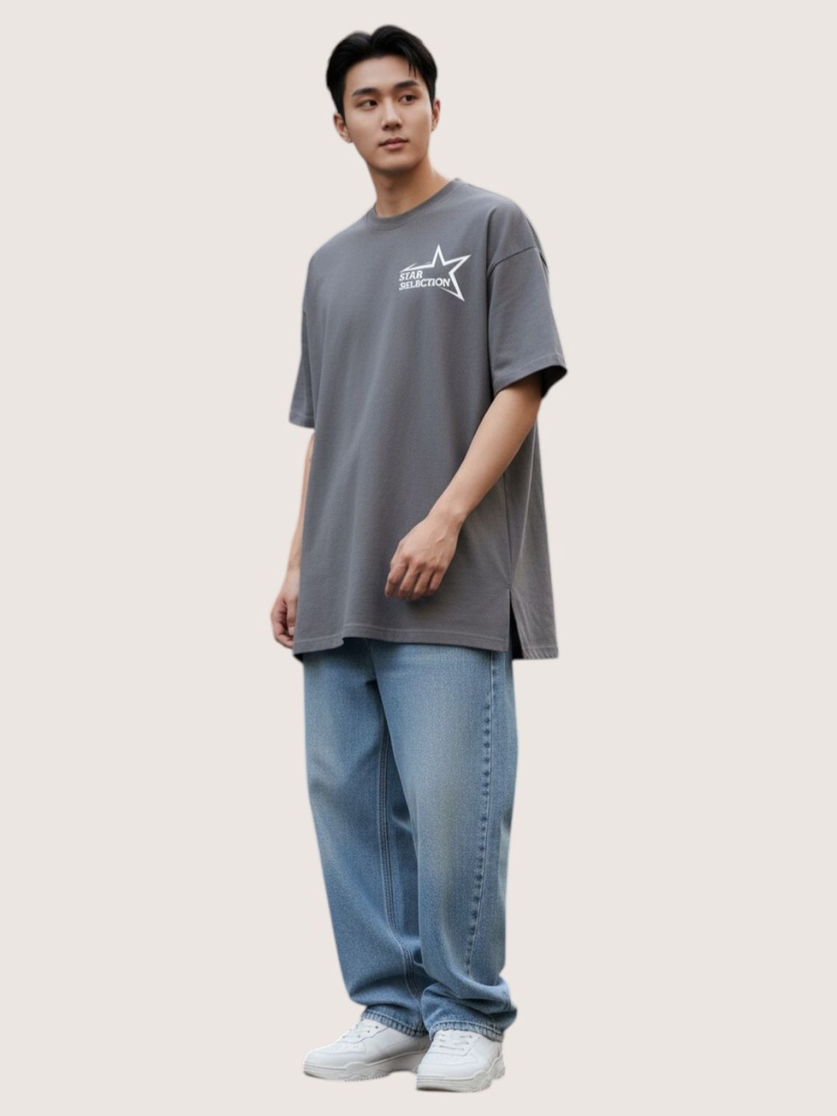지블랙(ZBLACK) 스타셀렉션 스몰로고 스몰로고 오버핏 반팔(BEIGE)