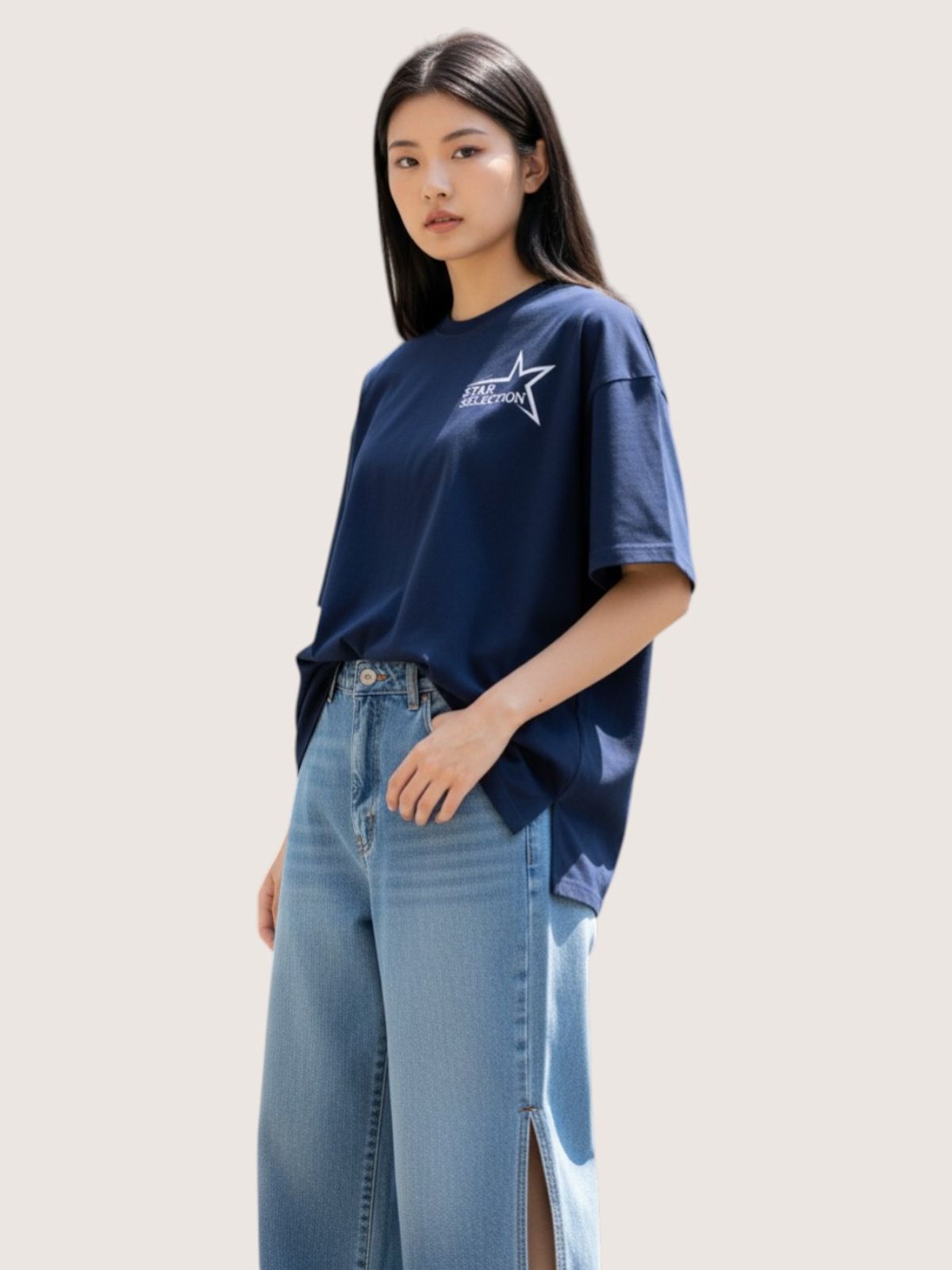 지블랙(ZBLACK) 스타셀렉션 스몰로고 스몰로고 오버핏 반팔(NAVY)