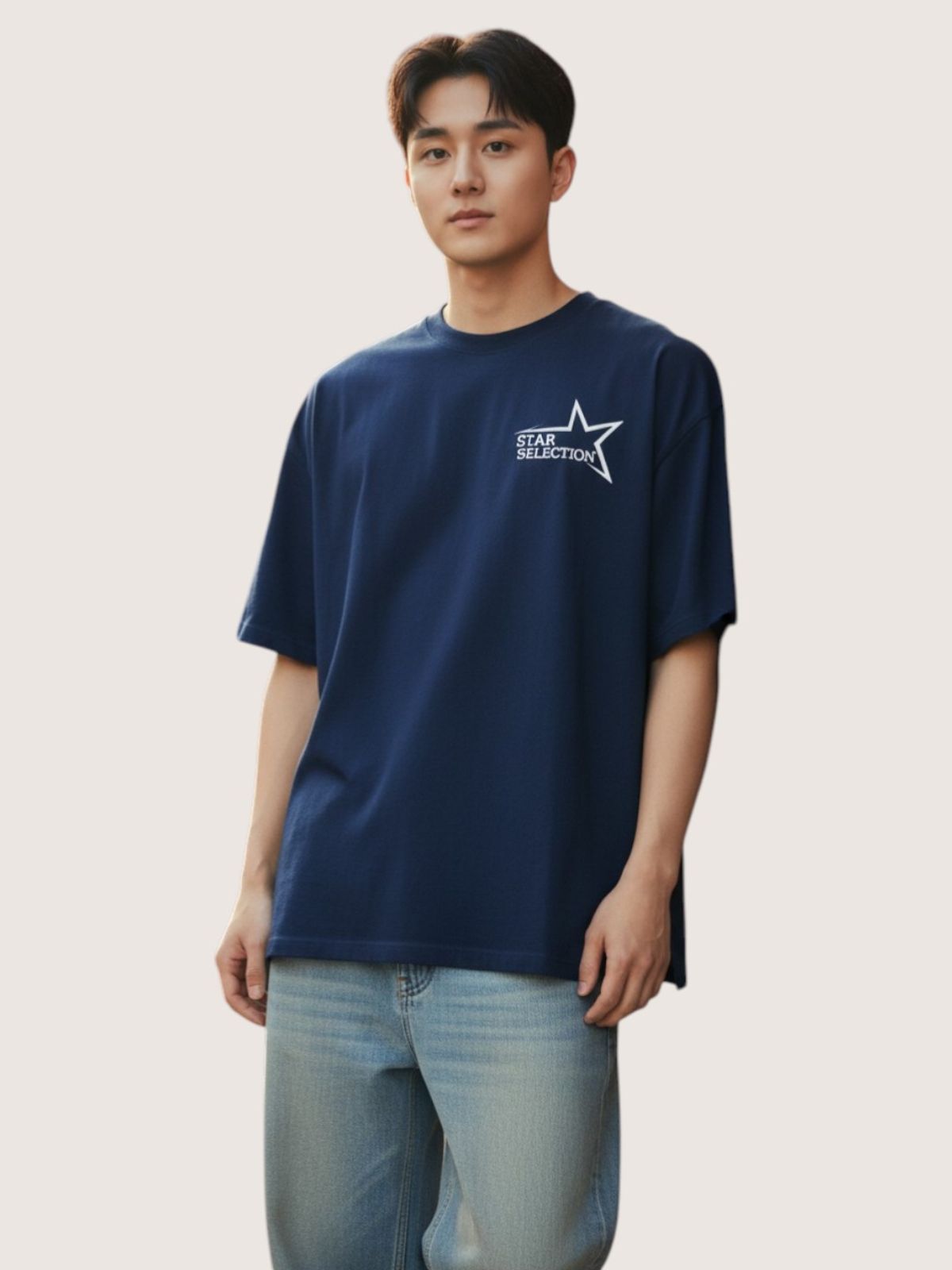 지블랙(ZBLACK) 스타셀렉션 스몰로고 스몰로고 오버핏 반팔(NAVY)