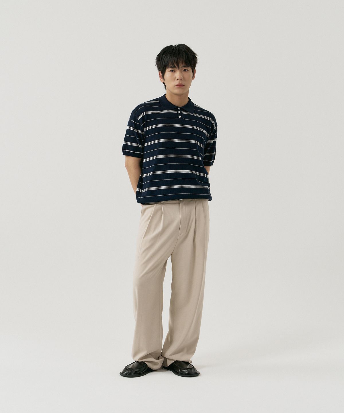 그노크(GNOK) 투턱 와이드 밴딩 슬랙스[베이지]