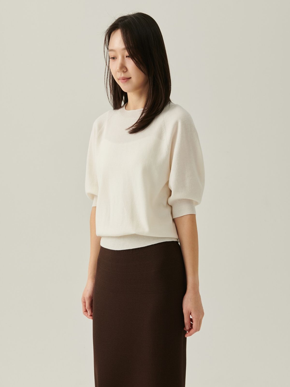 베이스스레드(BASETHREAD) Shell Half Sleeve Top - Ivory