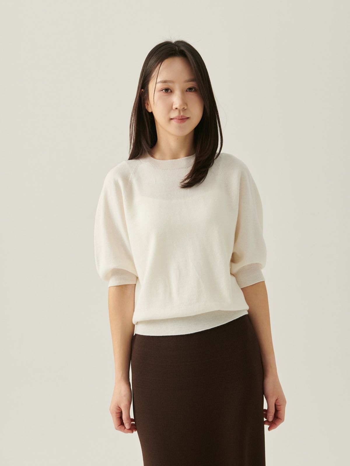 베이스스레드(BASETHREAD) Shell Half Sleeve Top - Ivory