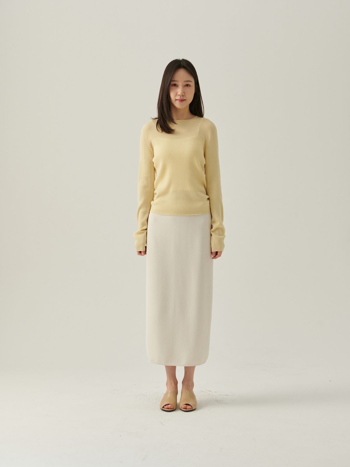 베이스스레드(BASETHREAD) Linear Crew Neck Top - Yellow