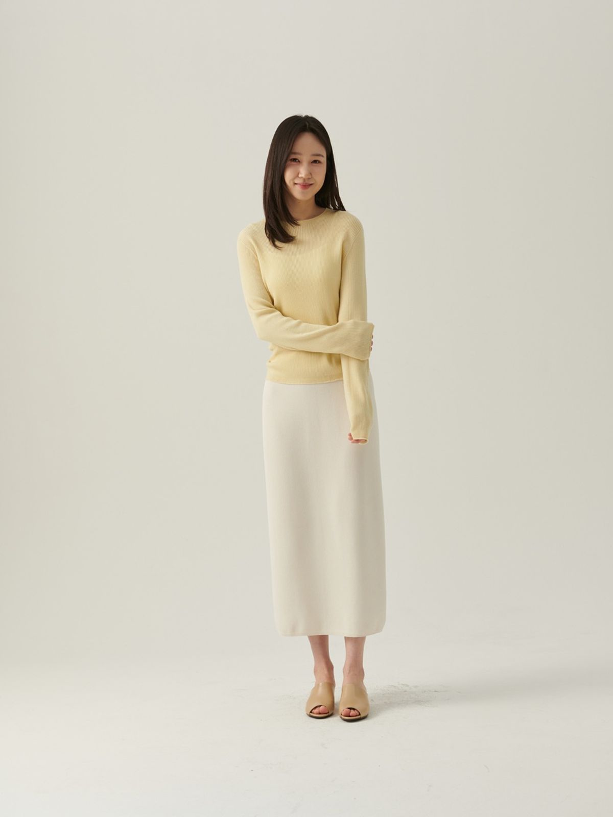 베이스스레드(BASETHREAD) Linear Crew Neck Top - Yellow