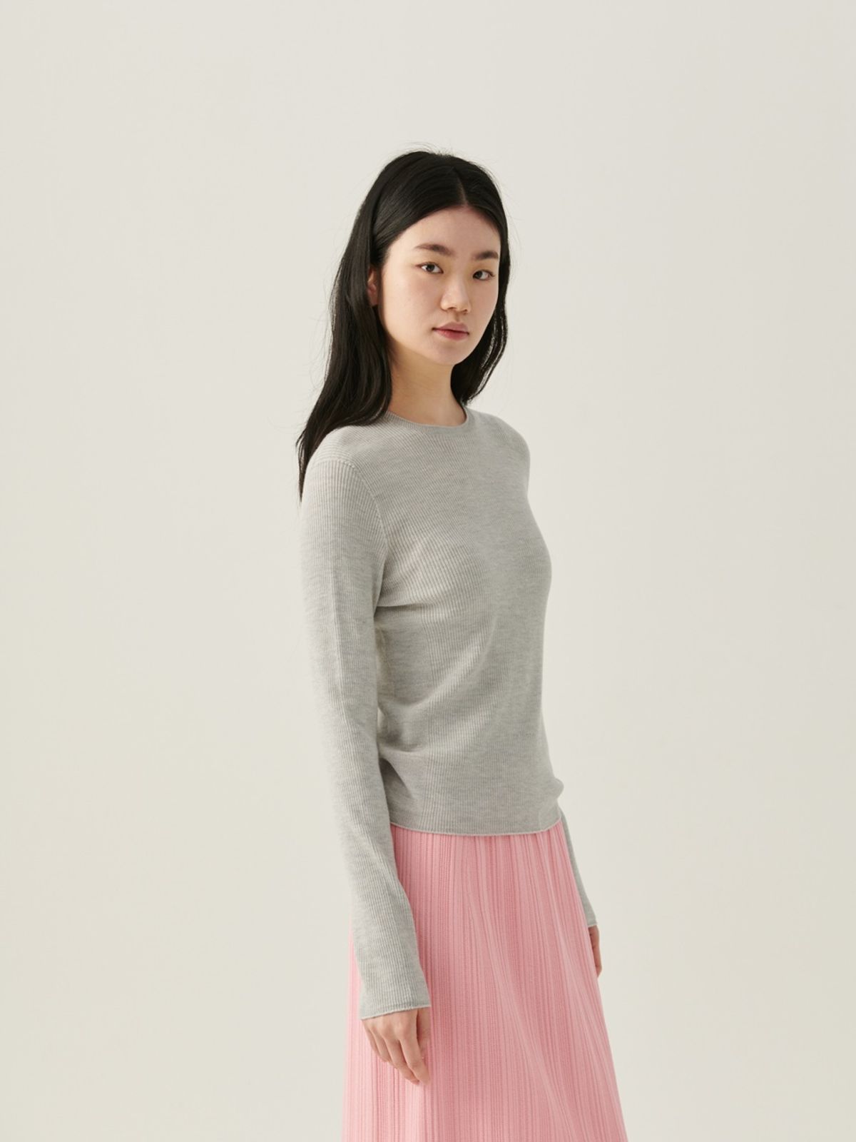 베이스스레드(BASETHREAD) Linear Crew Neck Top - Grey