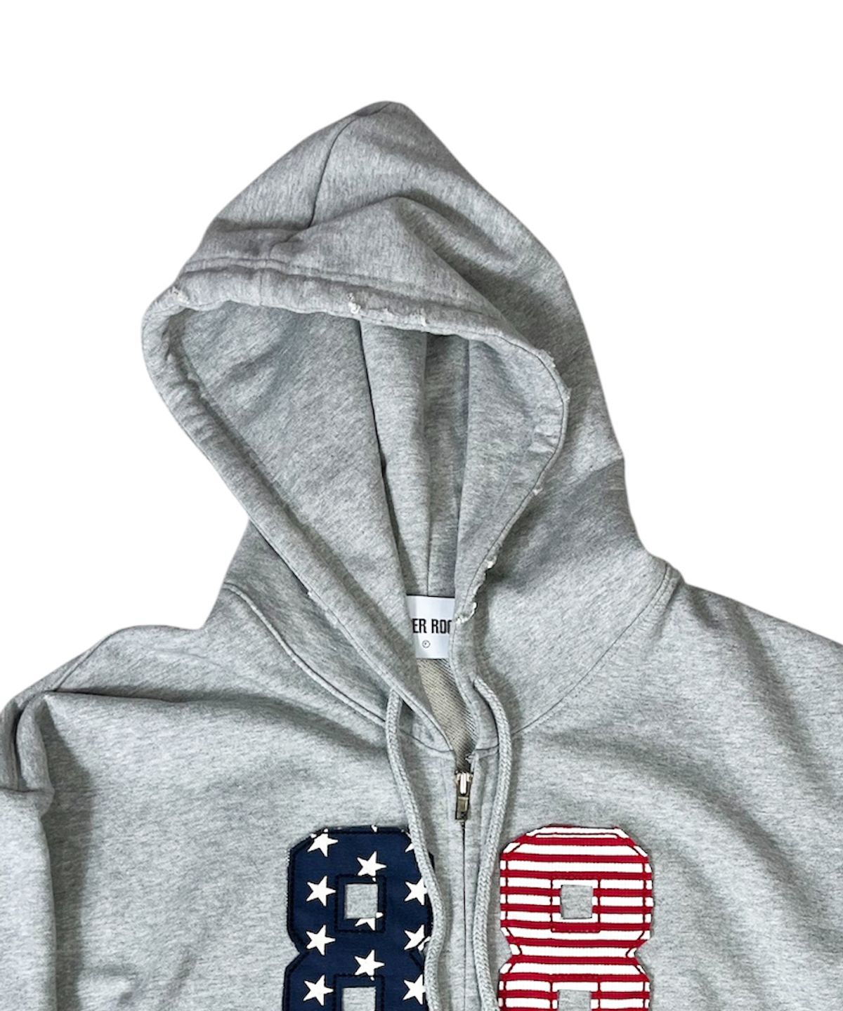 스케이터락(SK8ER ROCK) Star Stripe Damage Sweat Hood Zip-Up ((melange gray))