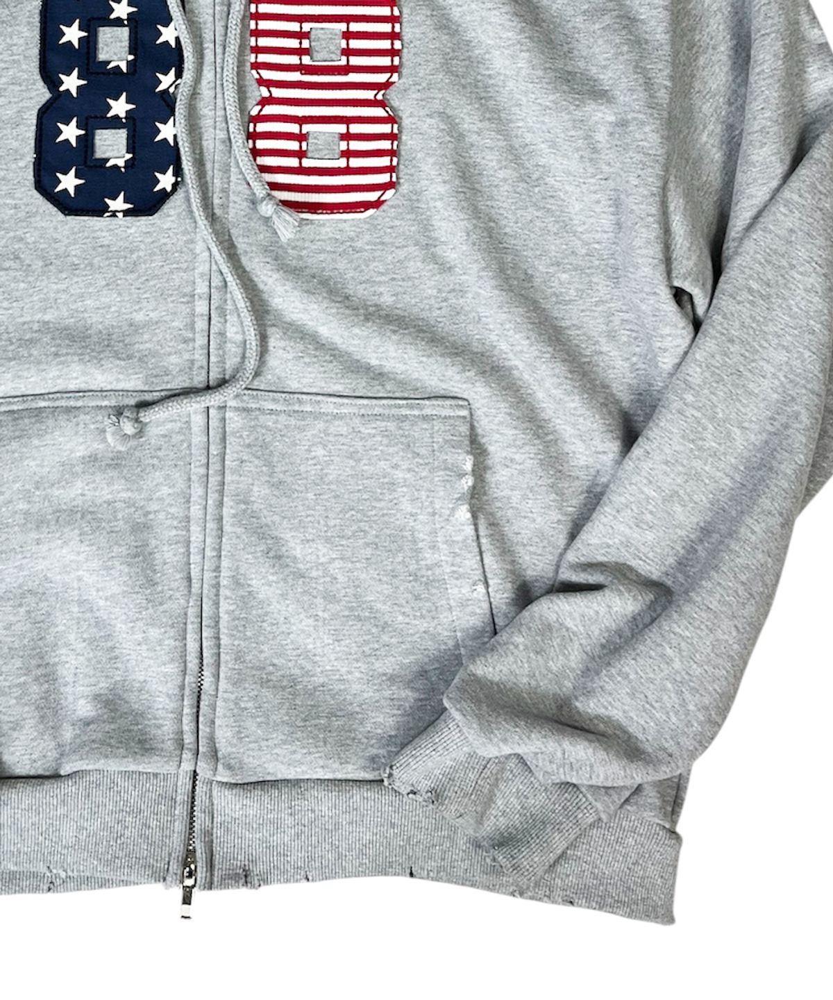 스케이터락(SK8ER ROCK) Star Stripe Damage Sweat Hood Zip-Up ((melange gray))