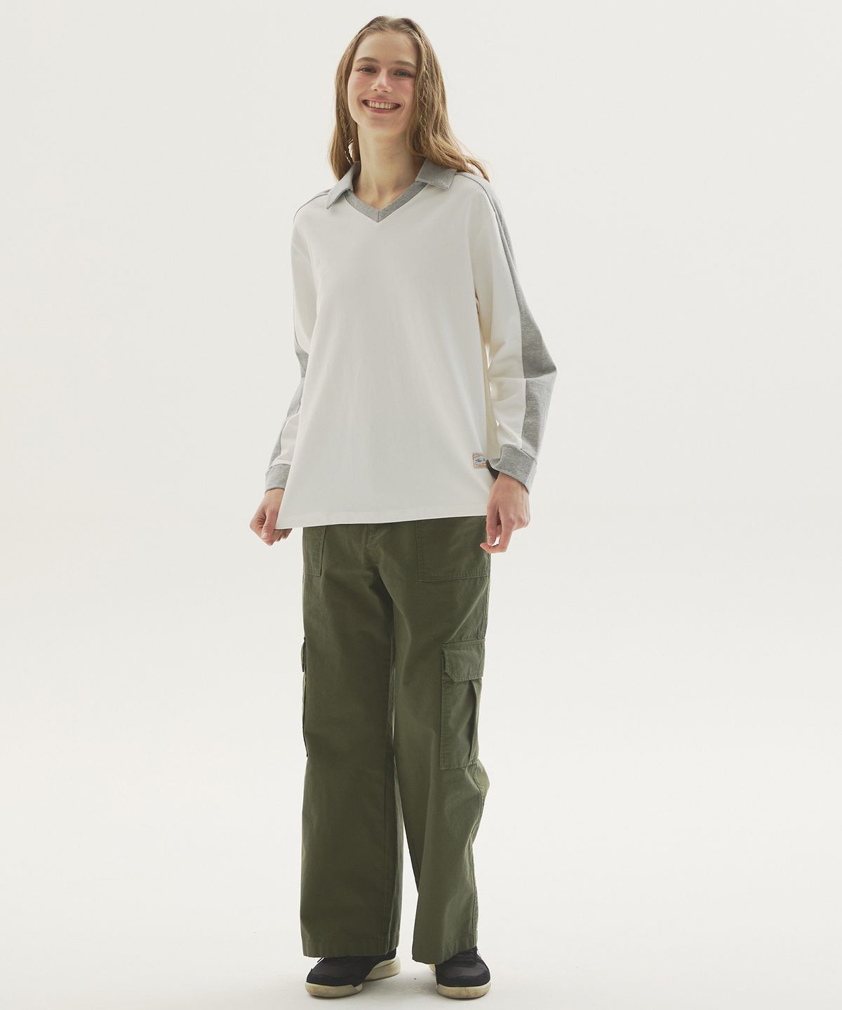 뉴루키(NEW LOOKY) Color block collar t-shirt _Ivory