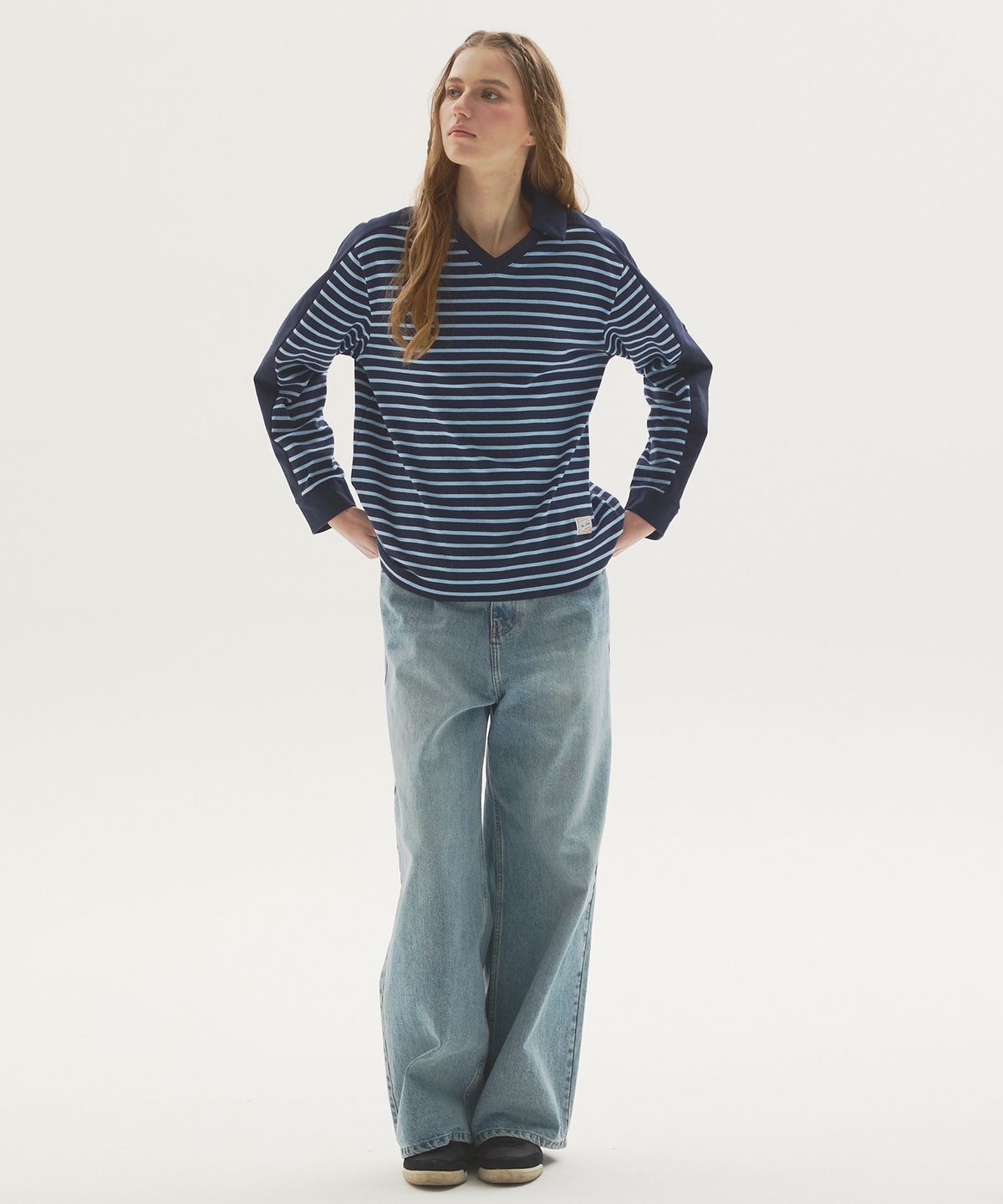 뉴루키(NEW LOOKY) Color block collar t-shirt _Navy