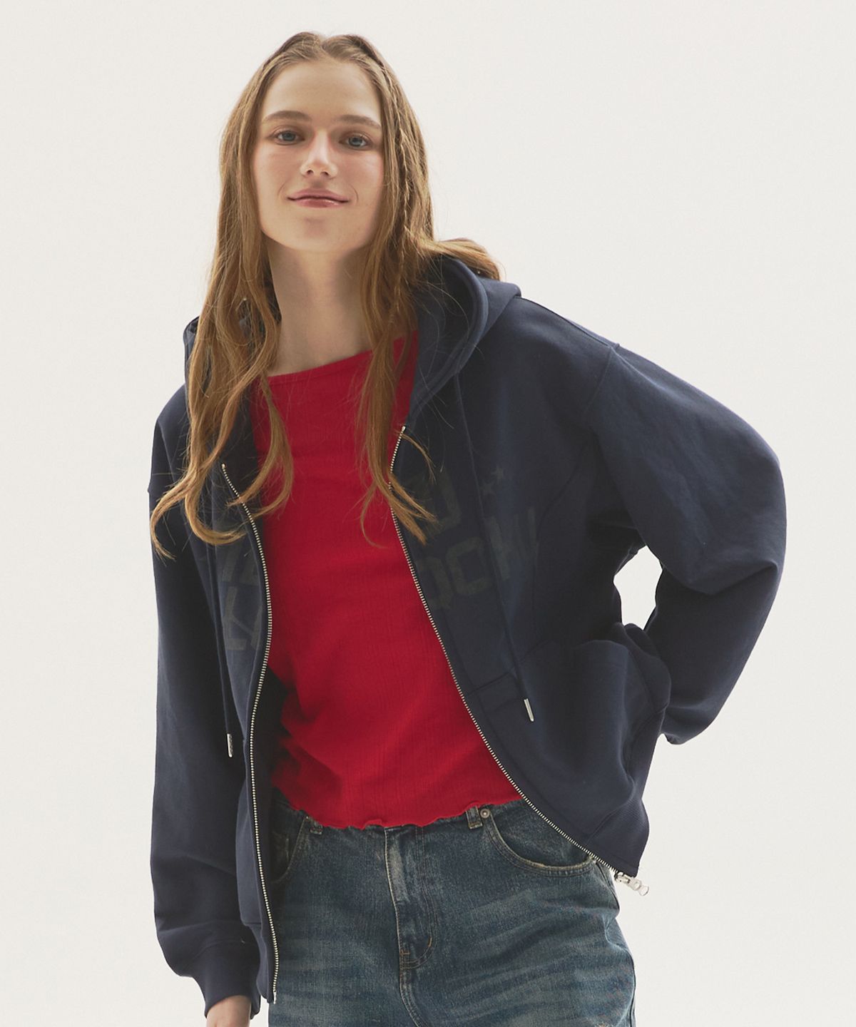 뉴루키(NEW LOOKY) Loose fit hooded jumper _Navy