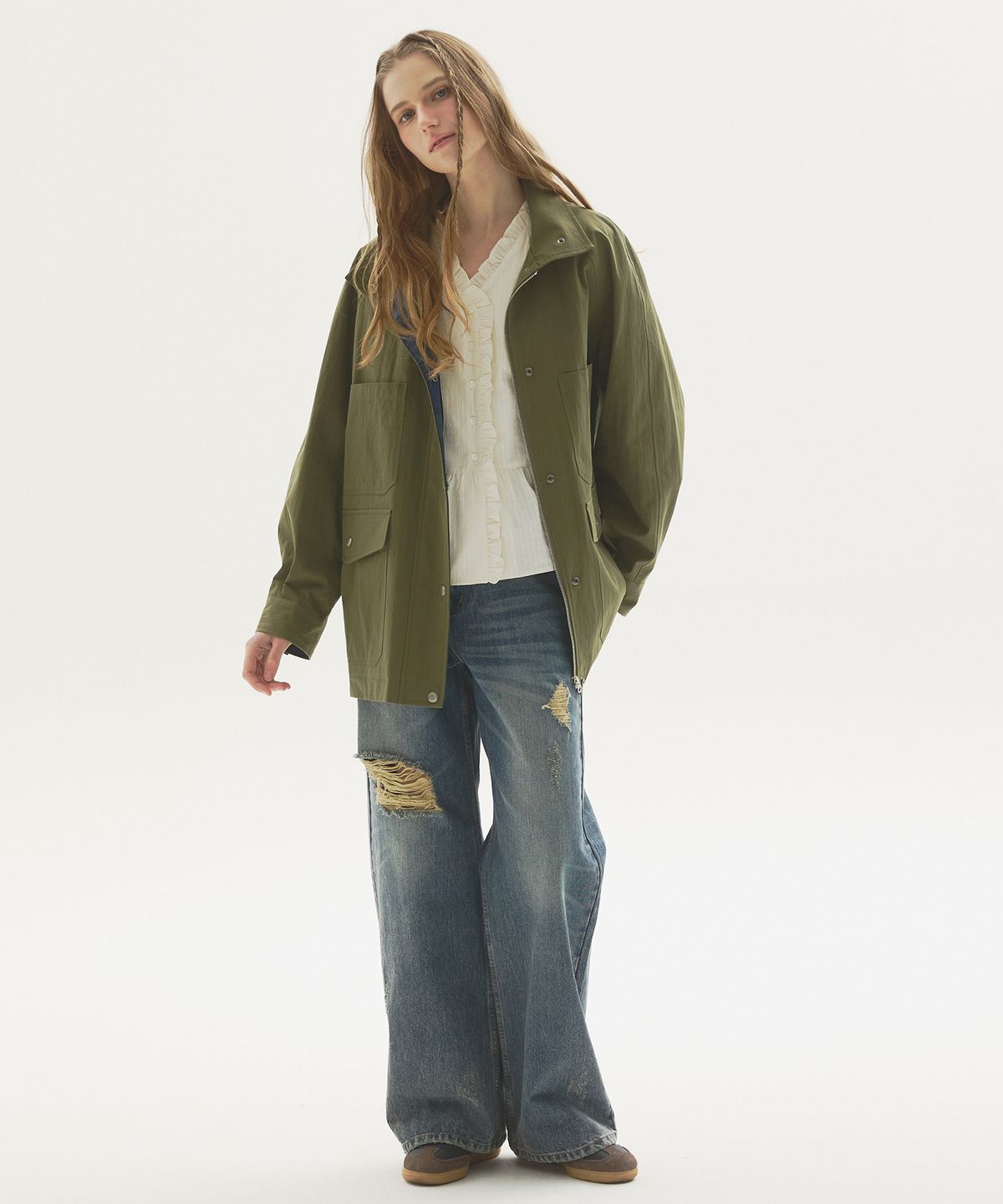 뉴루키(NEW LOOKY) Damaged wide fit denim pants_Dark blue