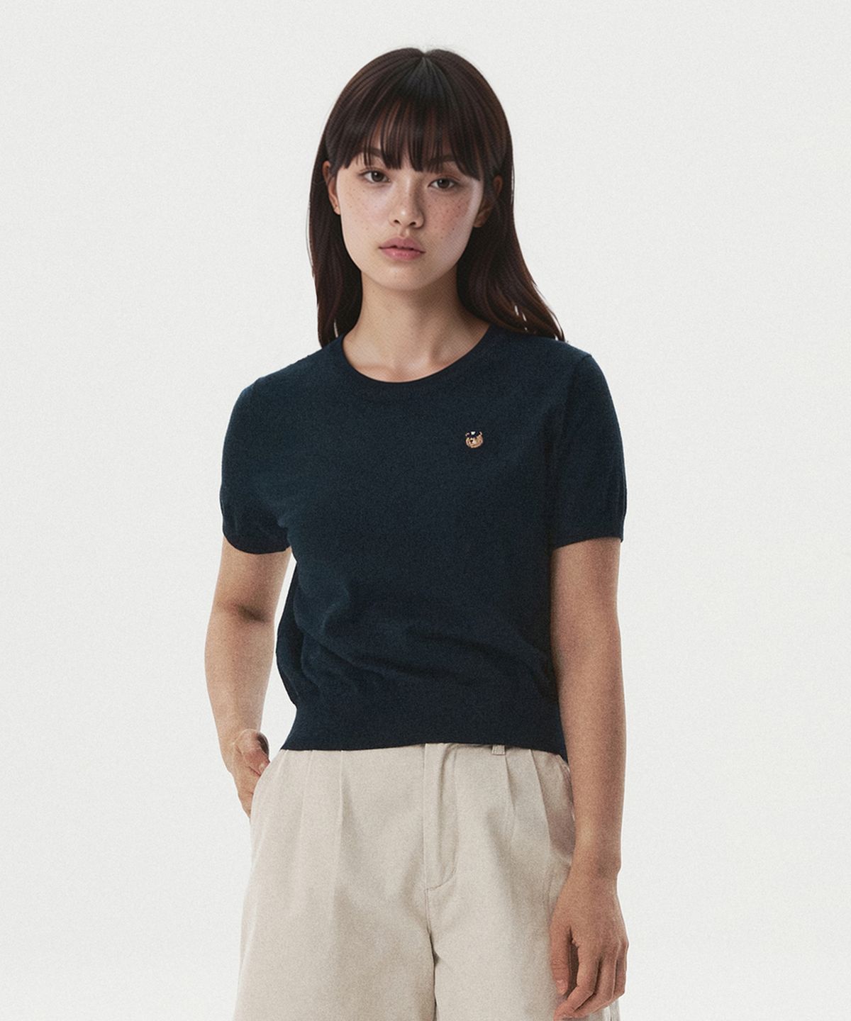 후아유(WHO.A.U) Steve R-neck Plain Short Sleeve Sweater/WHKAG2425F