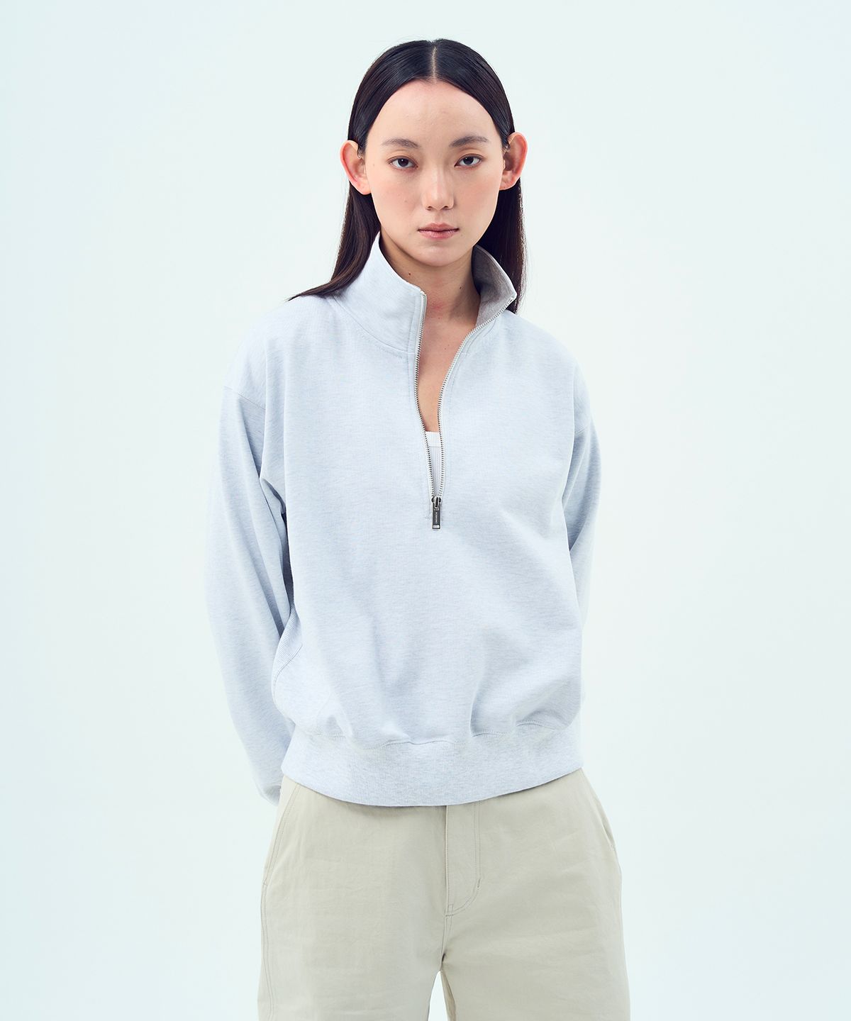 콥키노(KOBKINO) HALF ZIP SWEATSHIRT (MELANGE GREY)