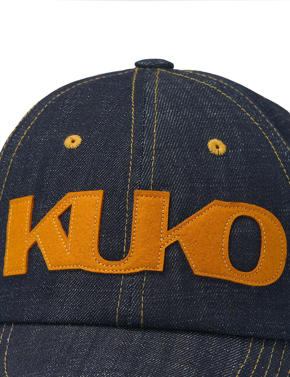 쿠코(KUKO) 쿠코 심볼 6패널 볼 캡_데님 오렌지