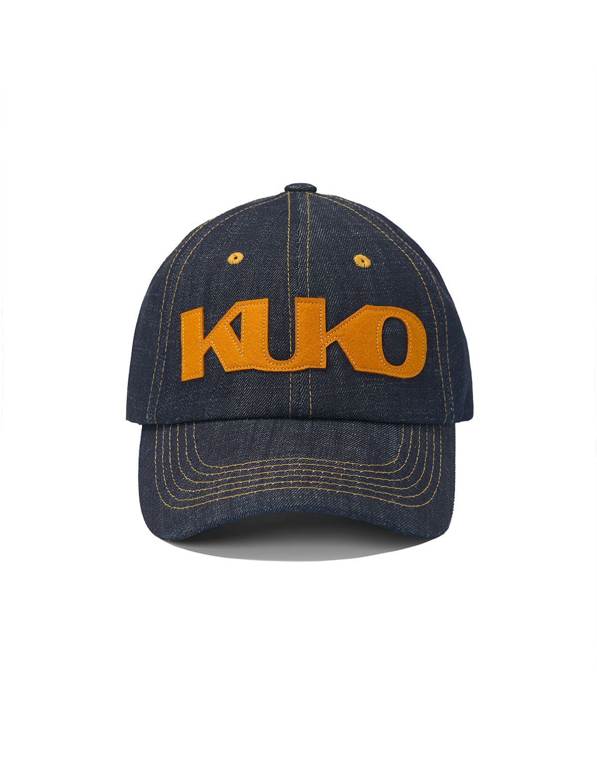 쿠코(KUKO) 쿠코 심볼 6패널 볼 캡_데님 오렌지