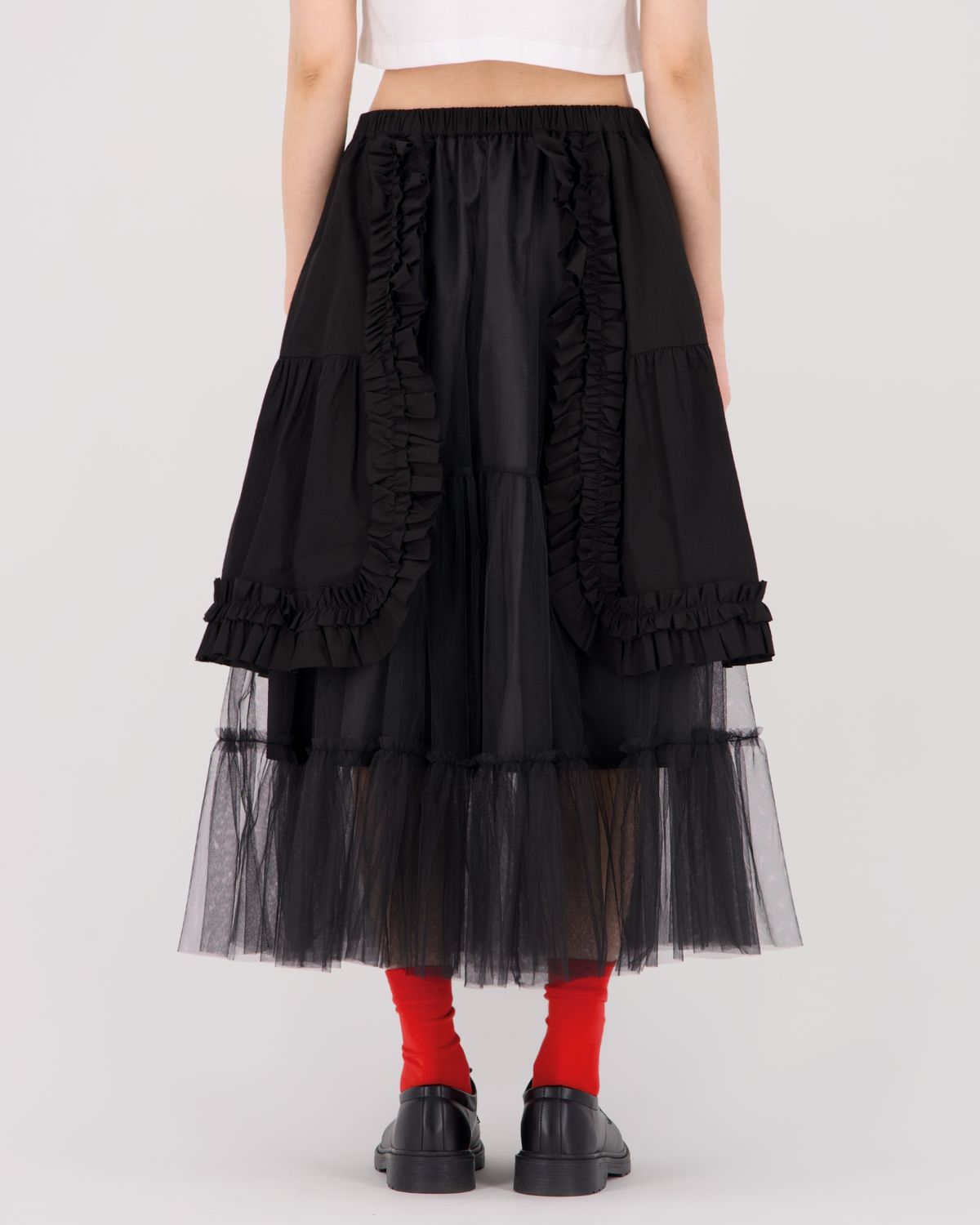 로액슈얼(LO AXUAL) APRON LAYERD TULLE SKIRT_BLACK