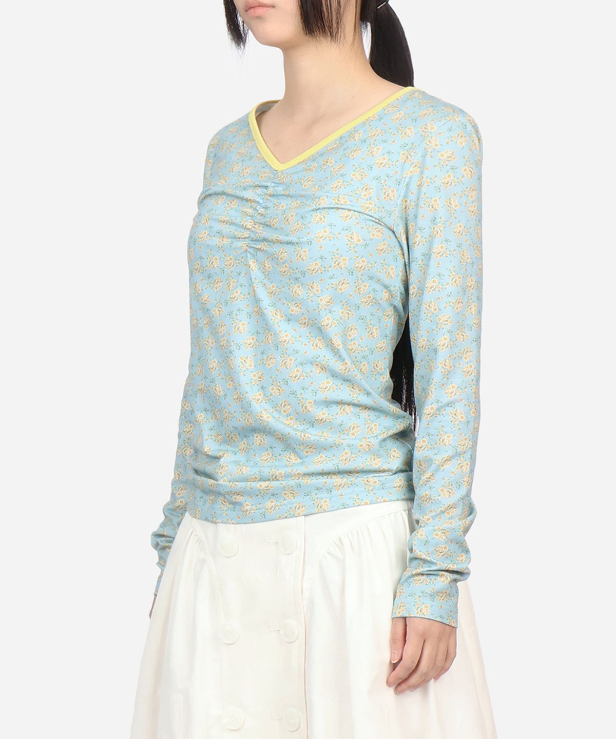 써넥트(SUNNECT) Floral Cinch Front LS Tee - Blue