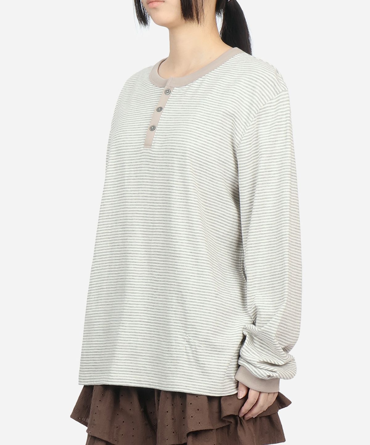 써넥트(SUNNECT) ST Henley Neck LS Tee - Oatmeal
