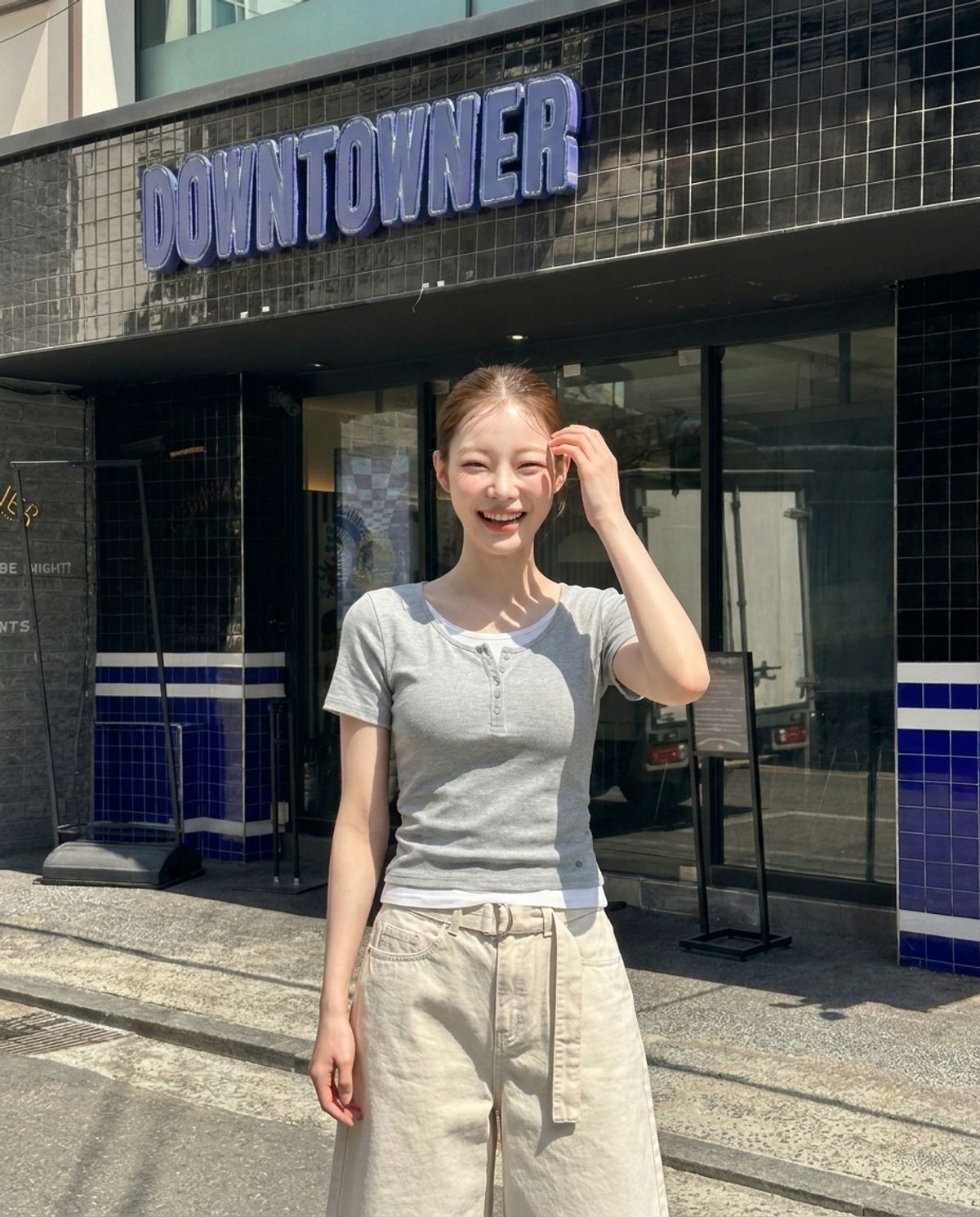 행텐(HANGTEN) 여성 웨일 레이어드 셔링 반팔 티셔츠_055(10570-131-410-69)
