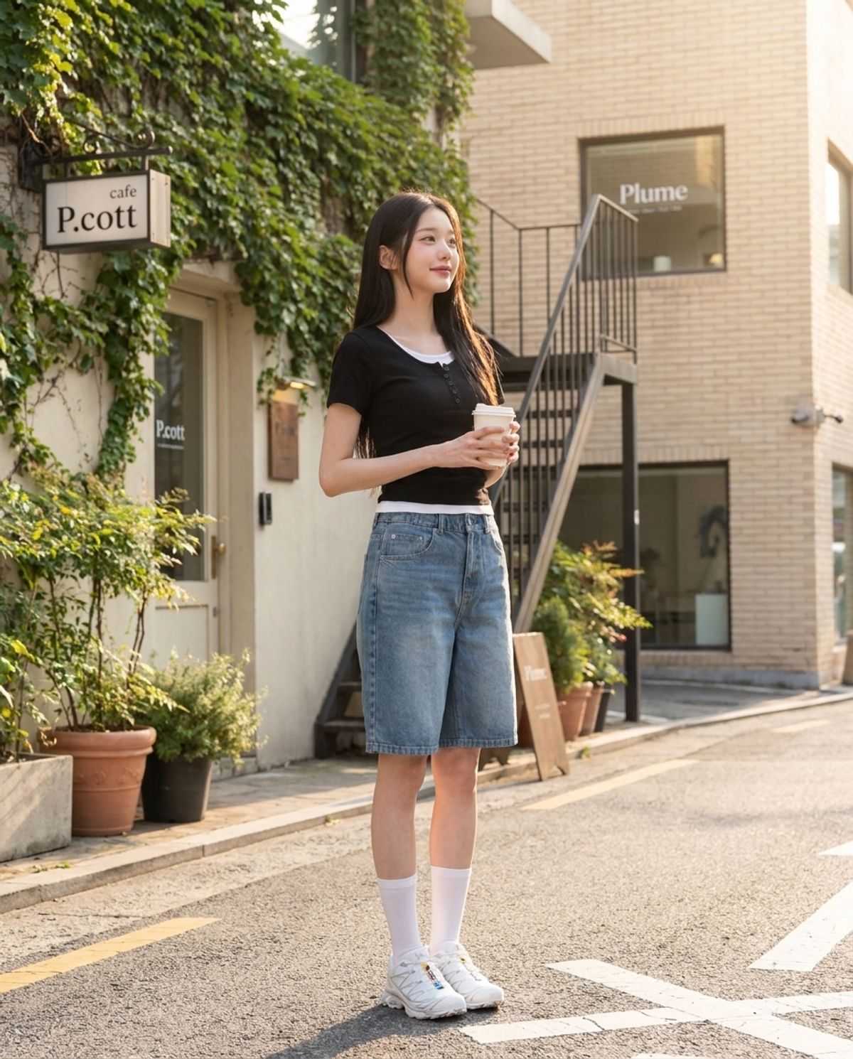 행텐(HANGTEN) 여성 웨일 레이어드 셔링 반팔 티셔츠_100(10570-131-410-69)