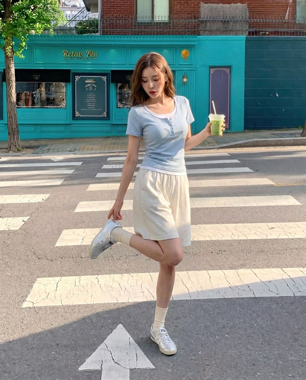 행텐(HANGTEN) 여성 웨일 레이어드 셔링 반팔 티셔츠_212(10570-131-410-69)