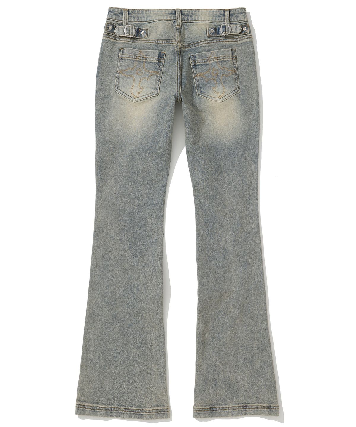 낫포너드(NOT4NERD) W Symbol Stitch Low Rise Flare Fit Denim Pants - Light Blue