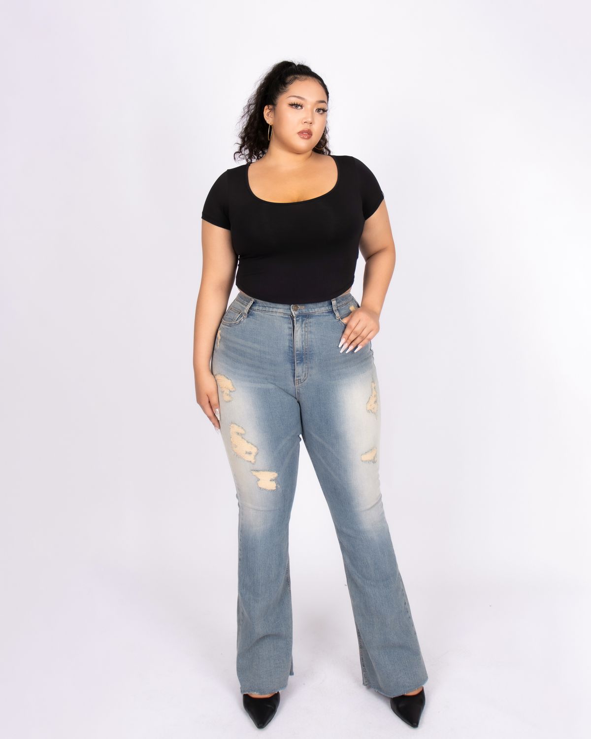 쿨시스(COOLSIS) CS RIPPED BOOTCUT JEANS-021