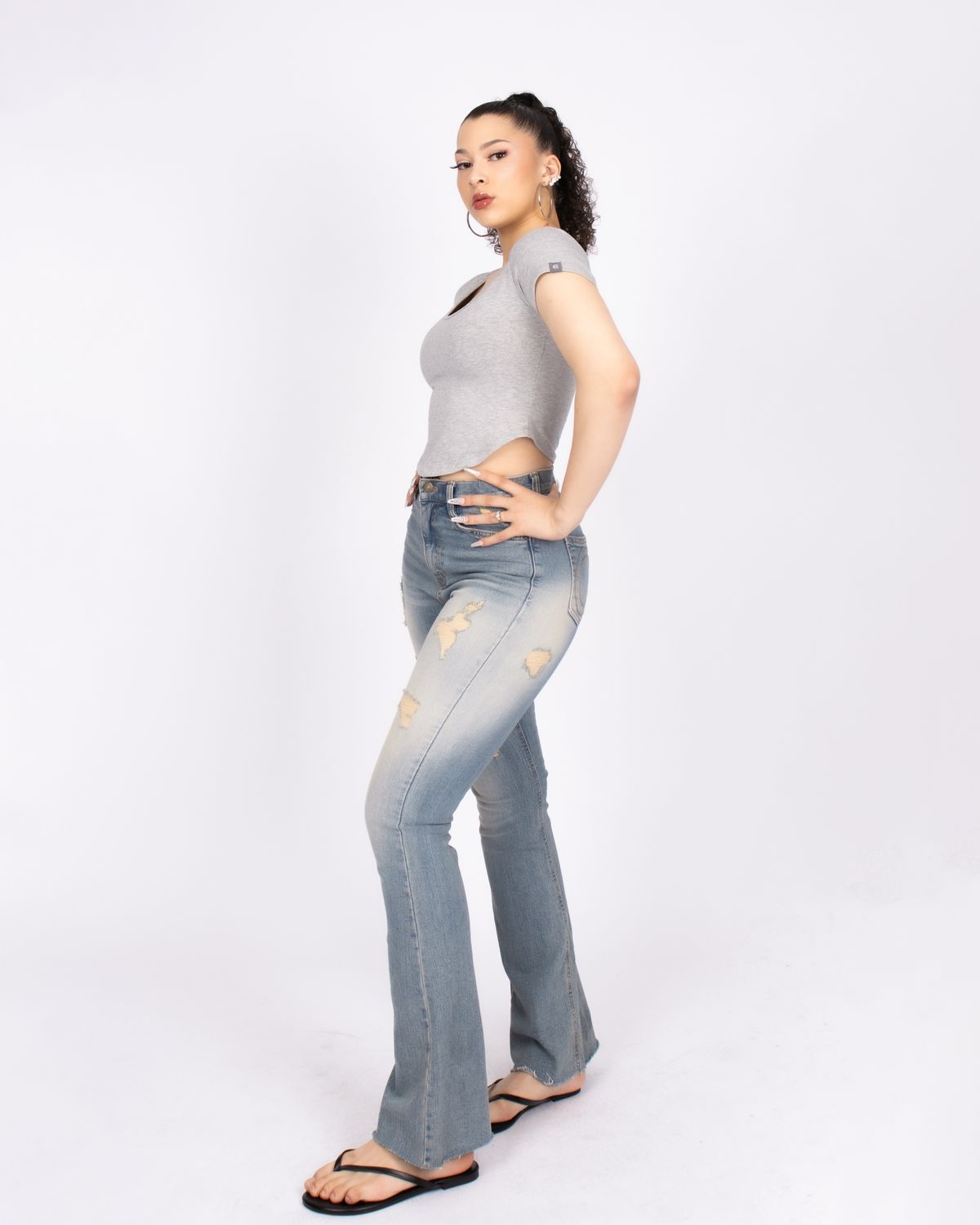 쿨시스(COOLSIS) CS RIPPED BOOTCUT JEANS-021