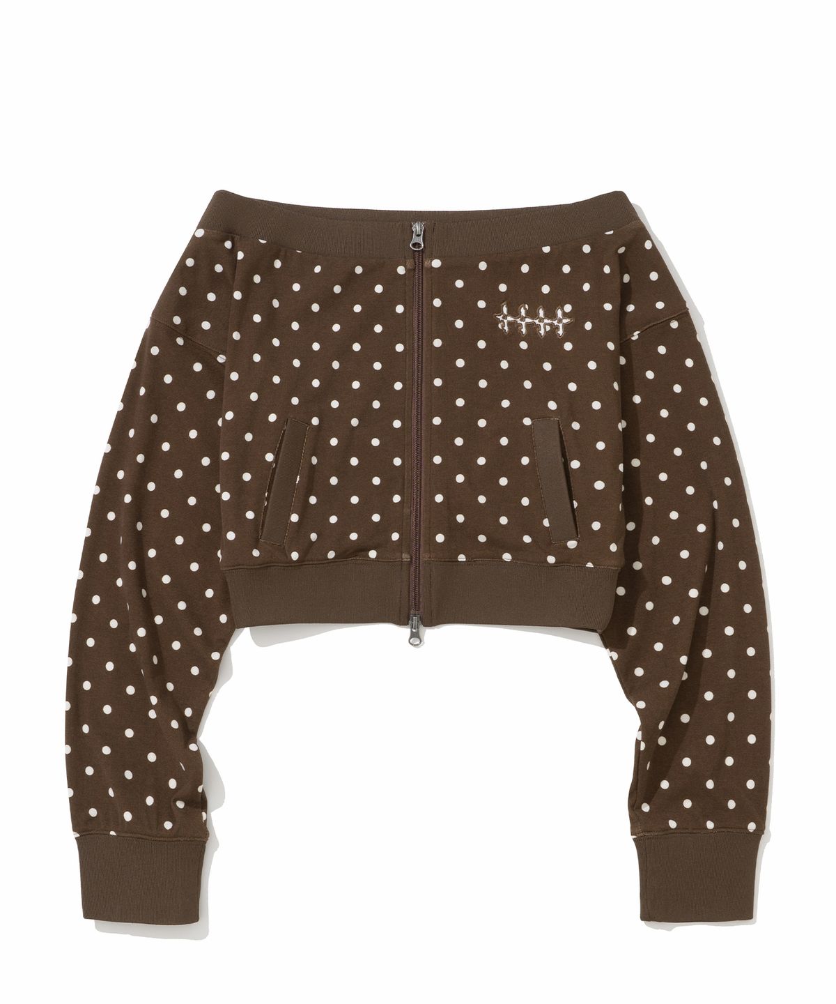 낫포너드(NOT4NERD) W Polka Dot Jersey Crop Track Jacket - Brown