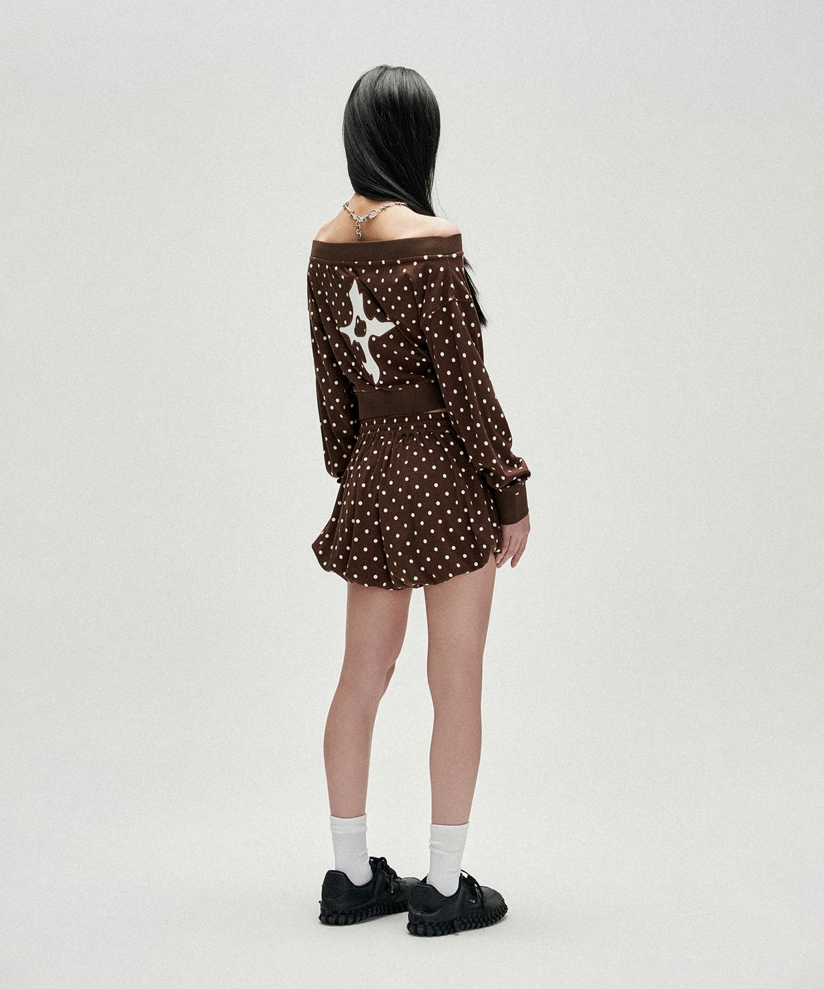 낫포너드(NOT4NERD) W Polka Dot Jersey Crop Track Jacket - Brown