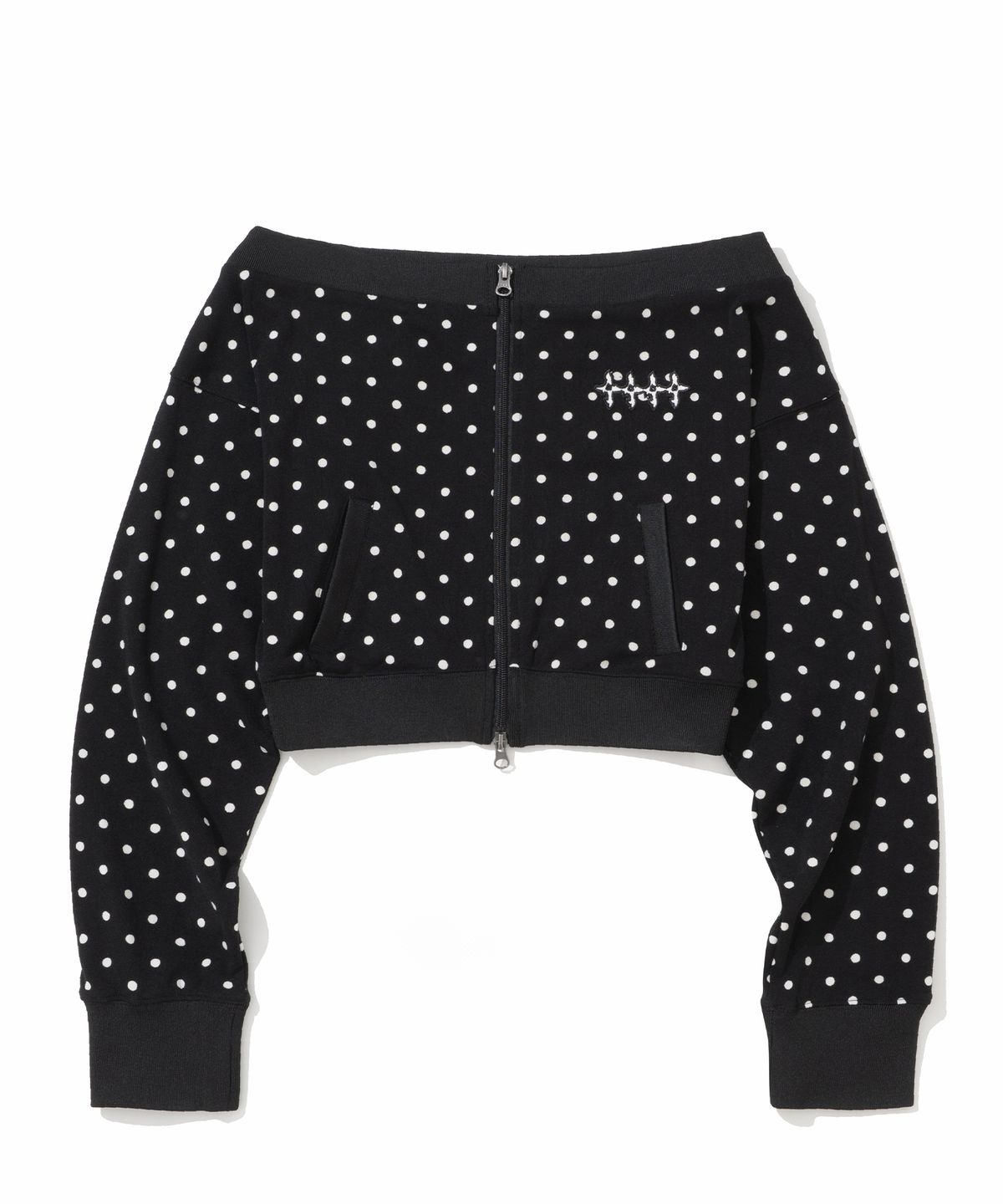 낫포너드(NOT4NERD) W Polka Dot Jersey Crop Track Jacket - Black