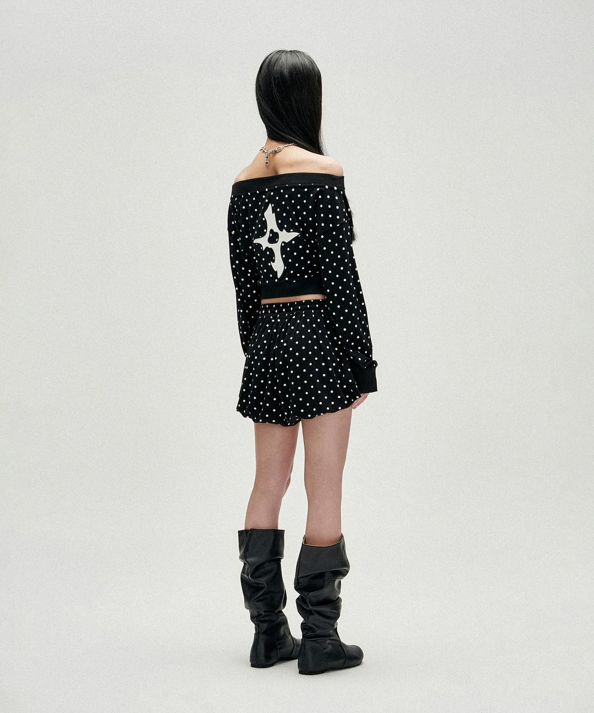 낫포너드(NOT4NERD) W Polka Dot Jersey Crop Track Jacket - Black