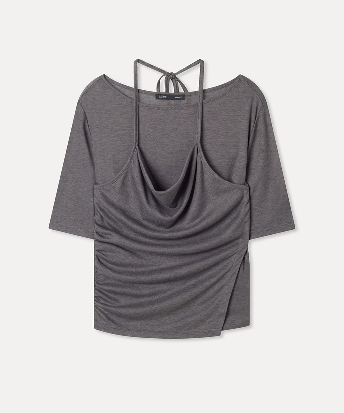 미쏘(MIXXO) 카울넥 레이어드 반팔 티셔츠_MIWHWG512A