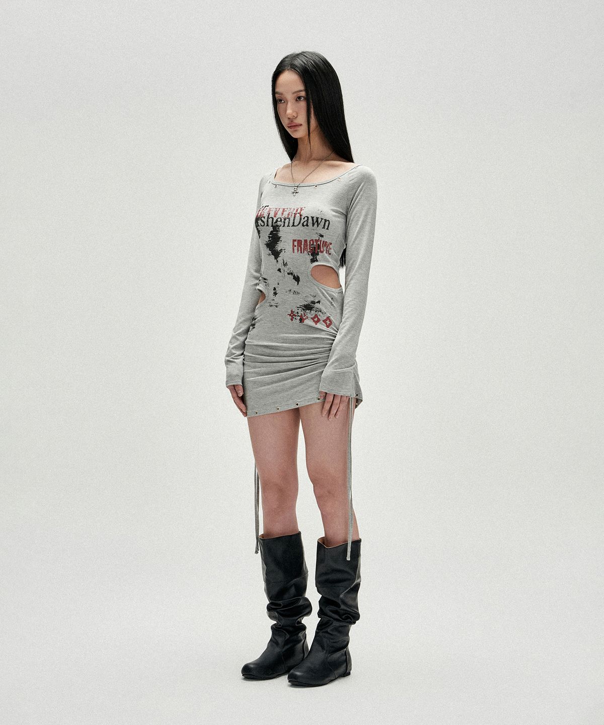 낫포너드(NOT4NERD) W Under Fog Fracture Eyelet Mini Dress - Grey