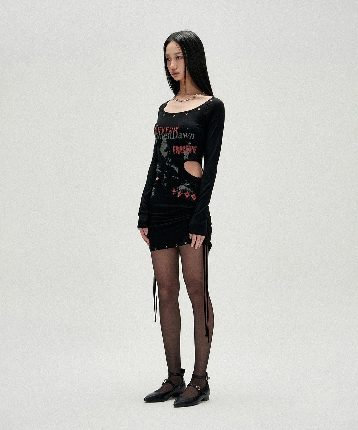 낫포너드(NOT4NERD) W Under Fog Fracture Eyelet Mini Dress - Black