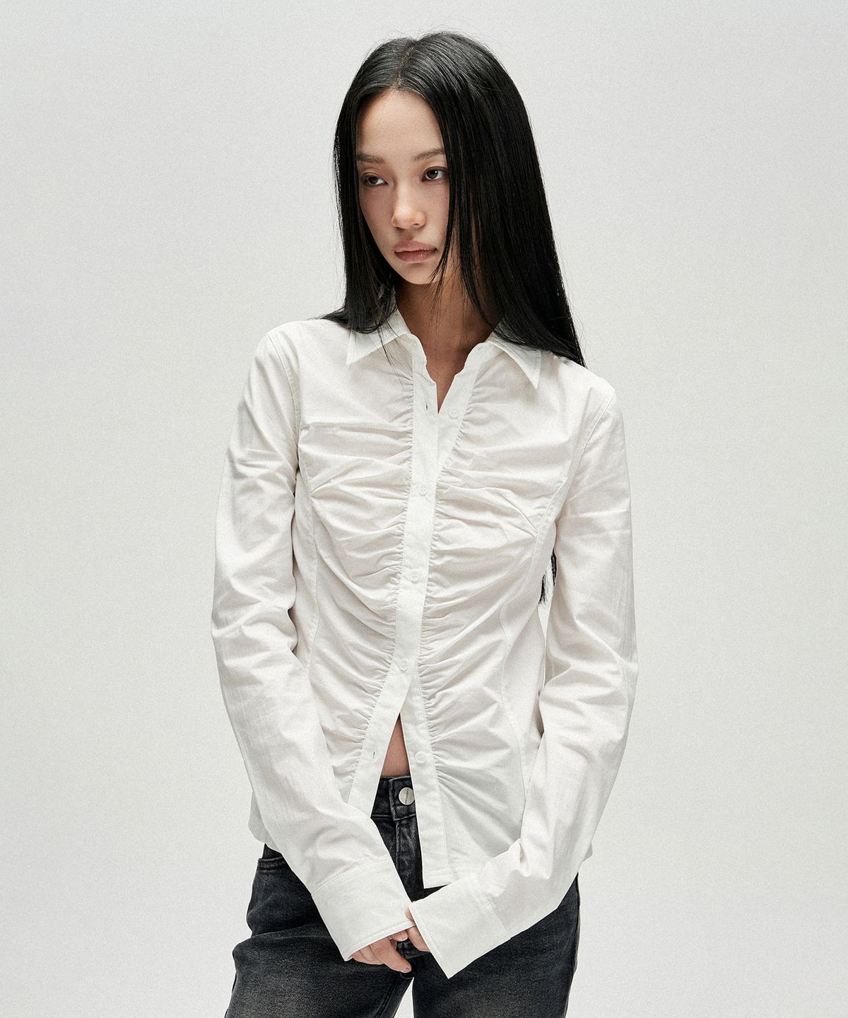 낫포너드(NOT4NERD) W Front Shirring Shirt - White