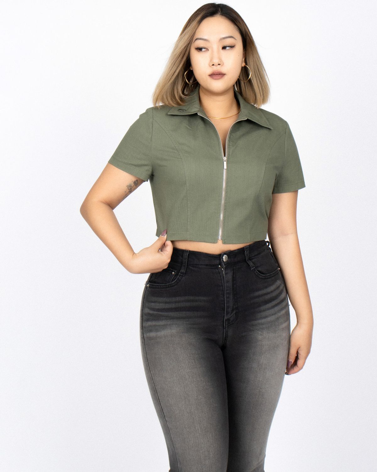 쿨시스(COOLSIS) CS CROP ZIP SHIRTS-017 (KHAKI)