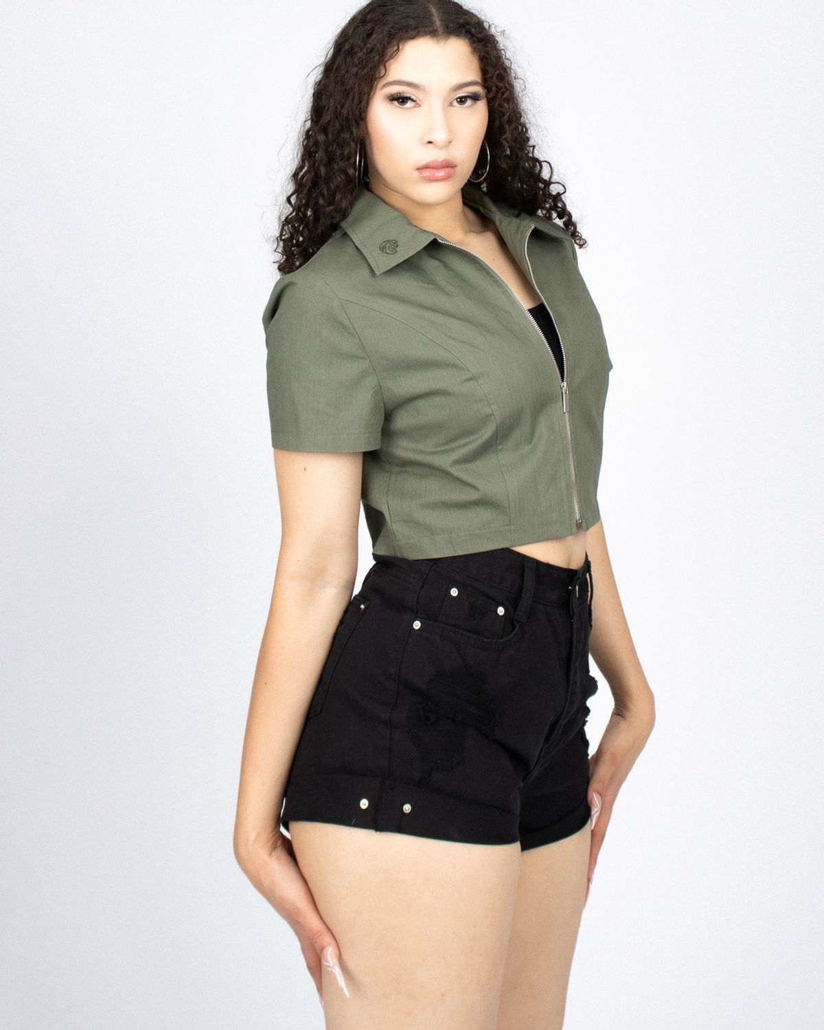 쿨시스(COOLSIS) CS CROP ZIP SHIRTS-017 (KHAKI)