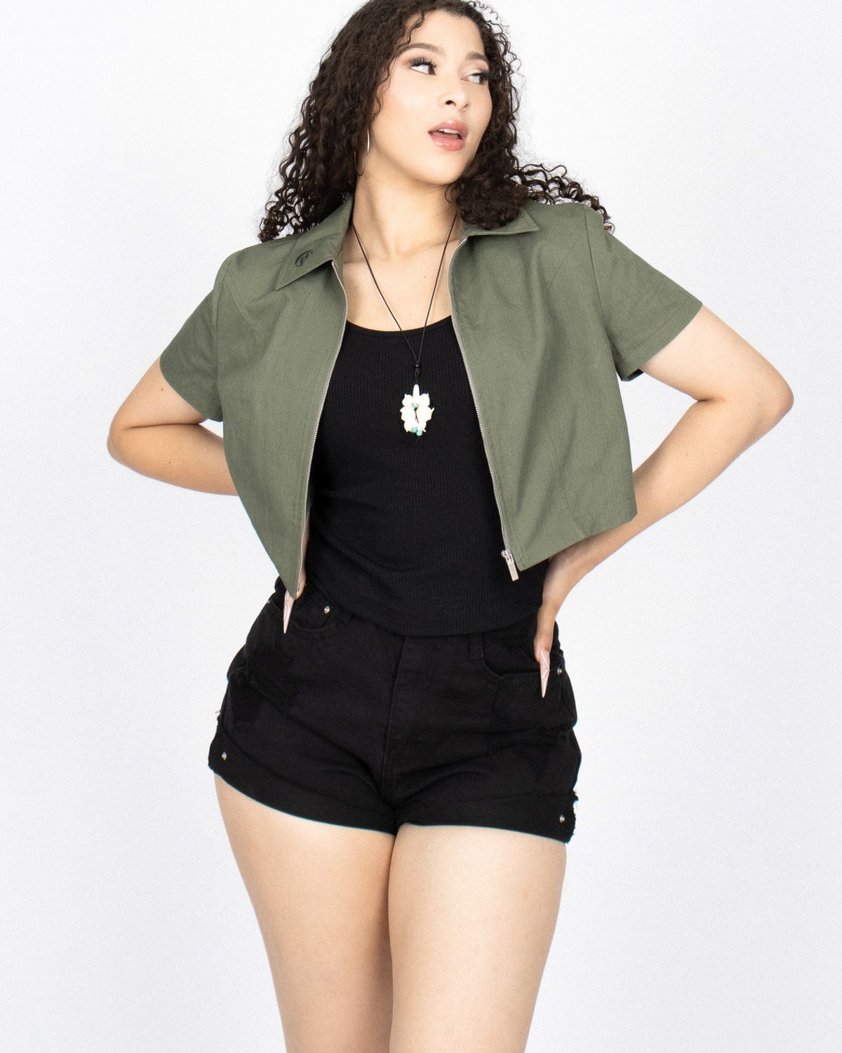 쿨시스(COOLSIS) CS CROP ZIP SHIRTS-017 (KHAKI)