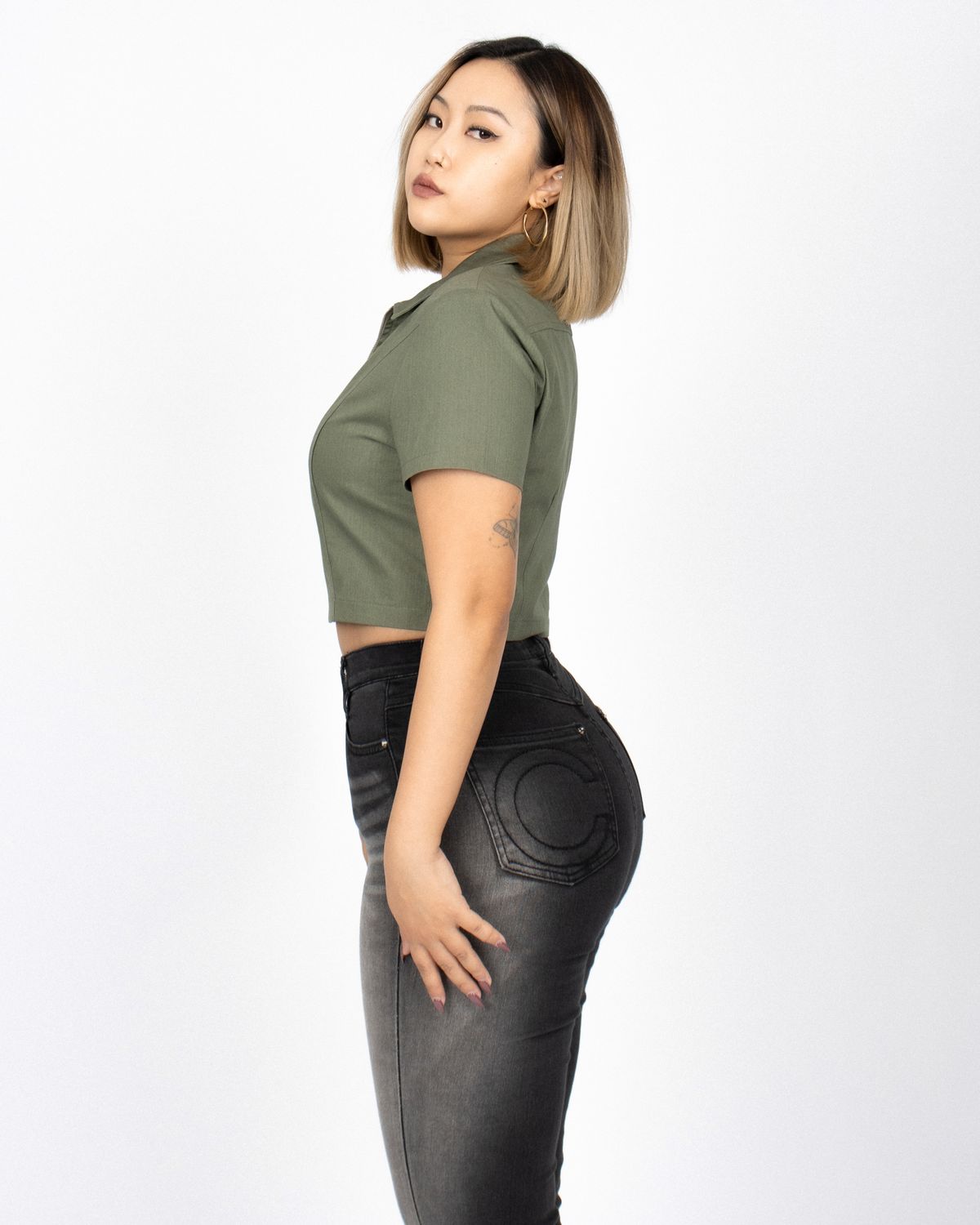 쿨시스(COOLSIS) CS CROP ZIP SHIRTS-017 (KHAKI)