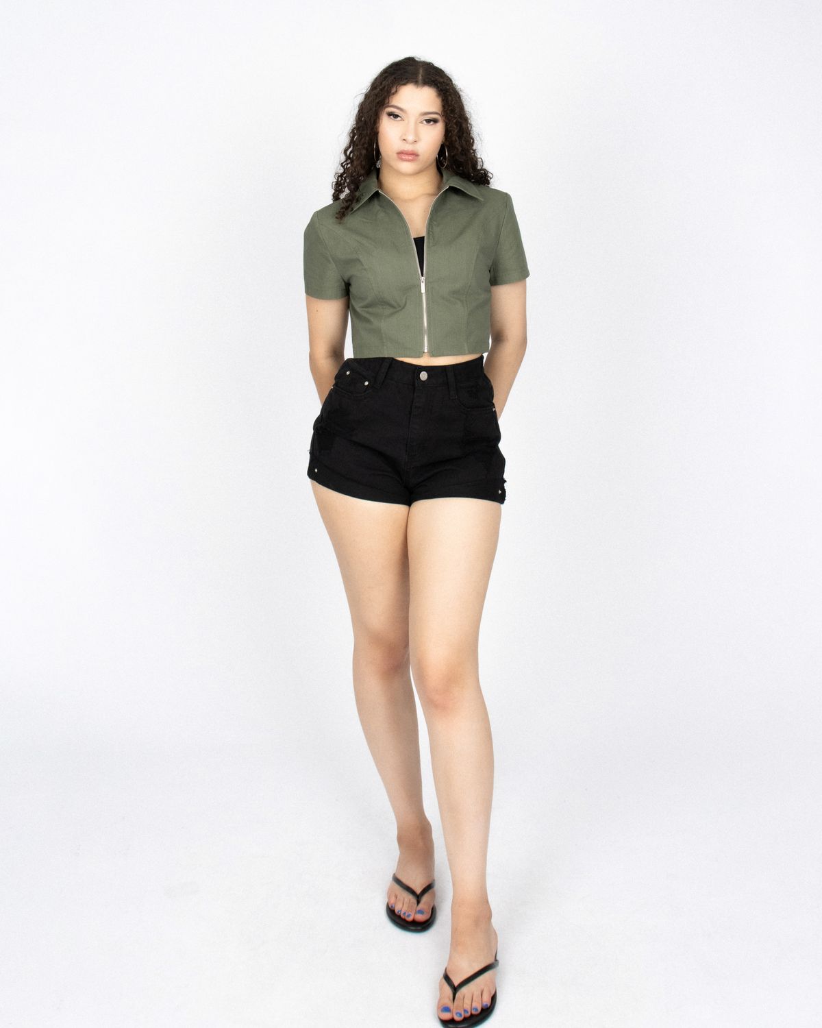 쿨시스(COOLSIS) CS CROP ZIP SHIRTS-017 (KHAKI)