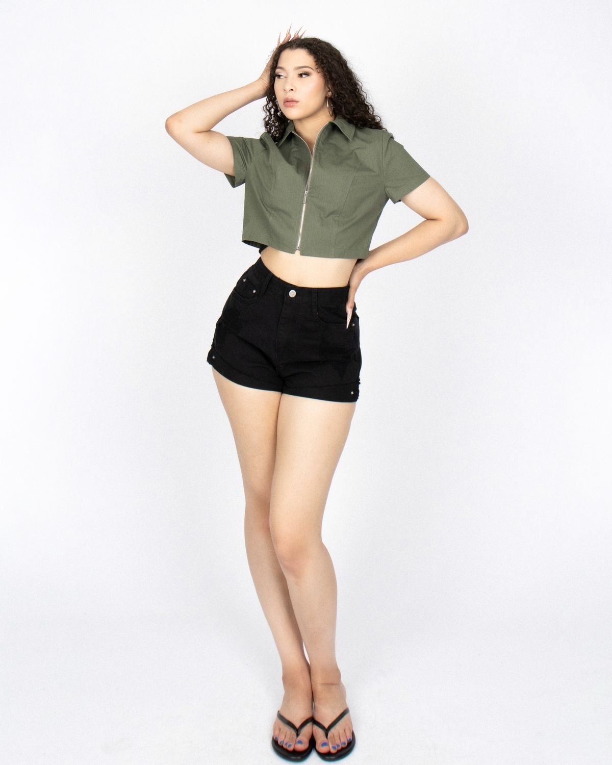쿨시스(COOLSIS) CS CROP ZIP SHIRTS-017 (KHAKI)