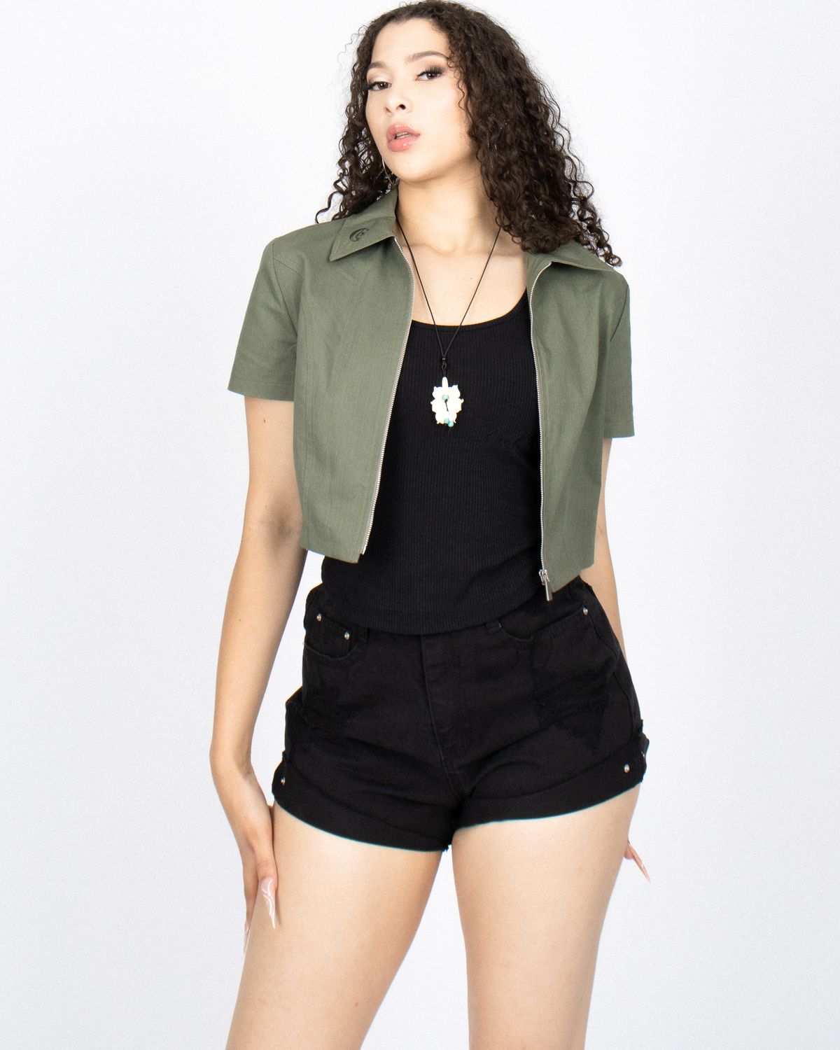 쿨시스(COOLSIS) CS CROP ZIP SHIRTS-017 (KHAKI)