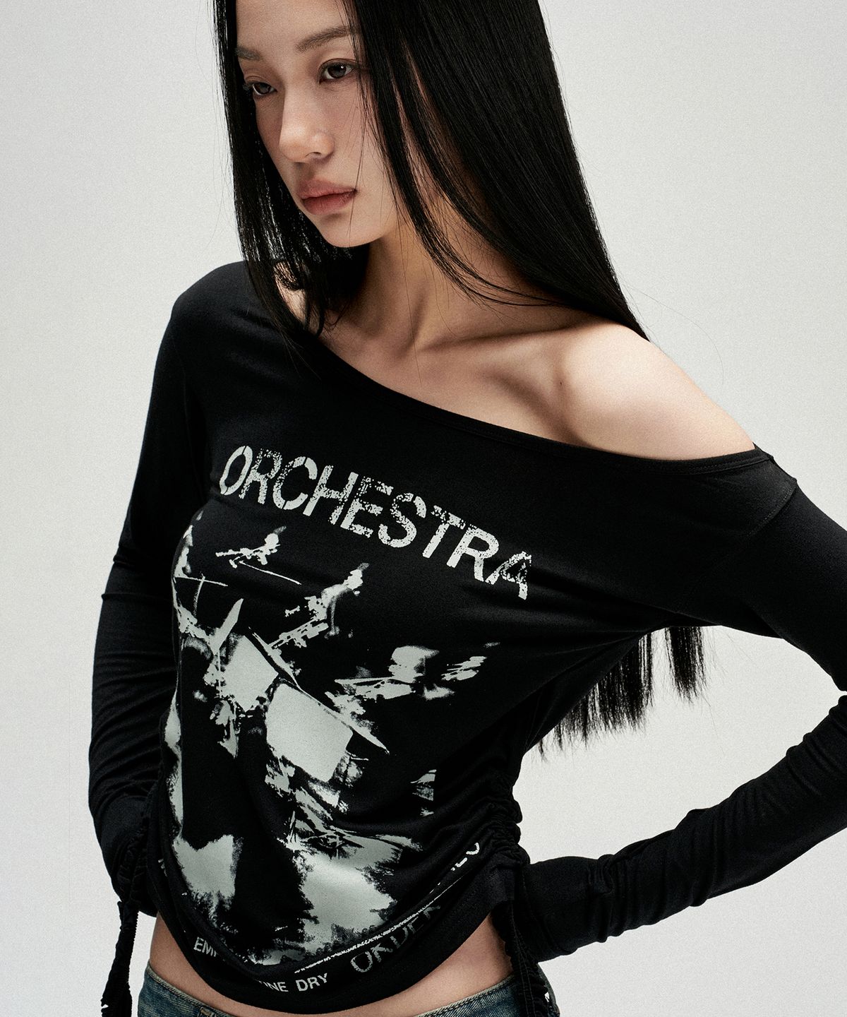 낫포너드(NOT4NERD) W Orchestra One Shoulder Long Sleeve - Black