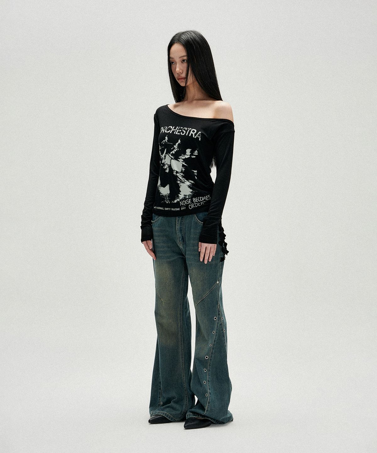 낫포너드(NOT4NERD) W Orchestra One Shoulder Long Sleeve - Black
