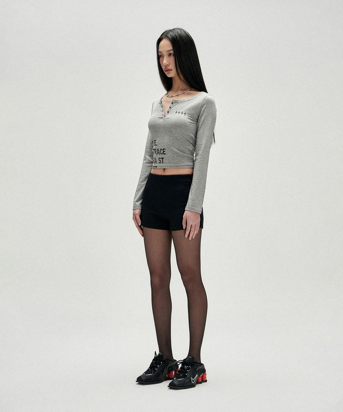 낫포너드(NOT4NERD) W Dream Trace Henley Neck Long Sleeve - Grey