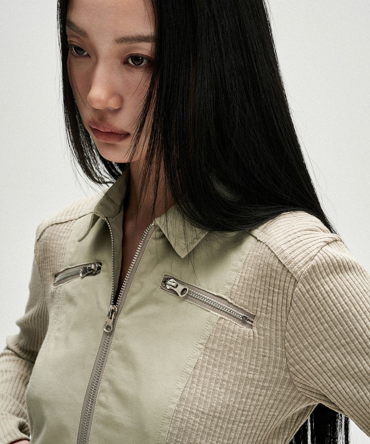 낫포너드(NOT4NERD) W Rib Panel Twill Zipper Jacket - Beige