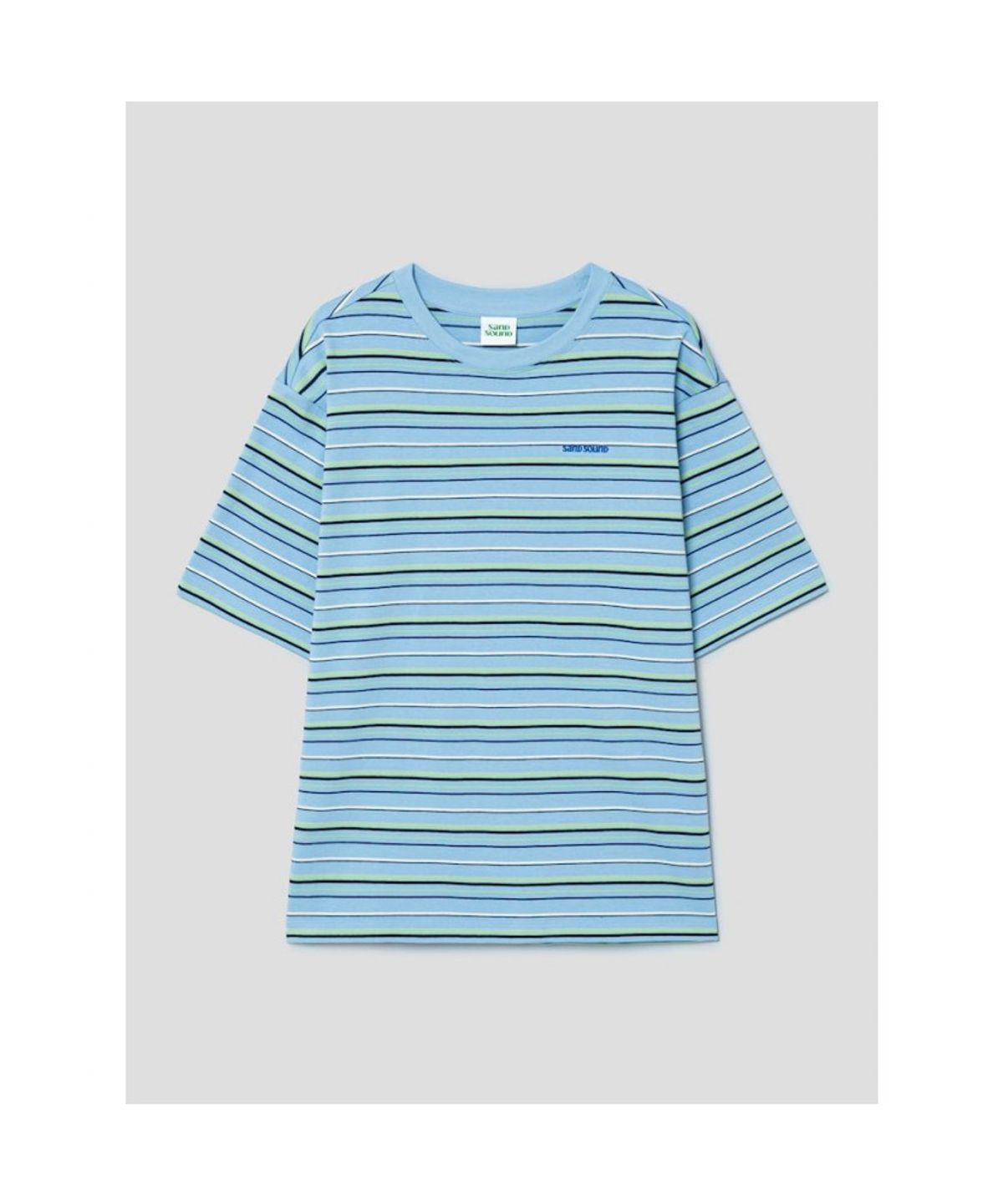 샌드 사운드(SAND SOUND) (UNISEX) 멀티 스트라이프 오버핏 반소매 티셔츠  스카이 블루