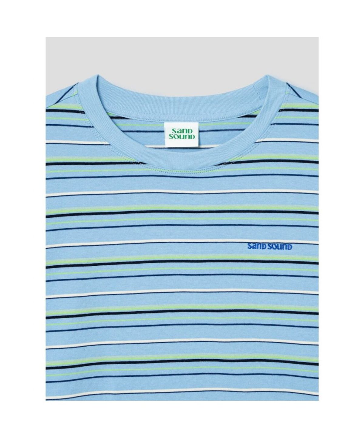 샌드 사운드(SAND SOUND) (UNISEX) 멀티 스트라이프 오버핏 반소매 티셔츠  스카이 블루