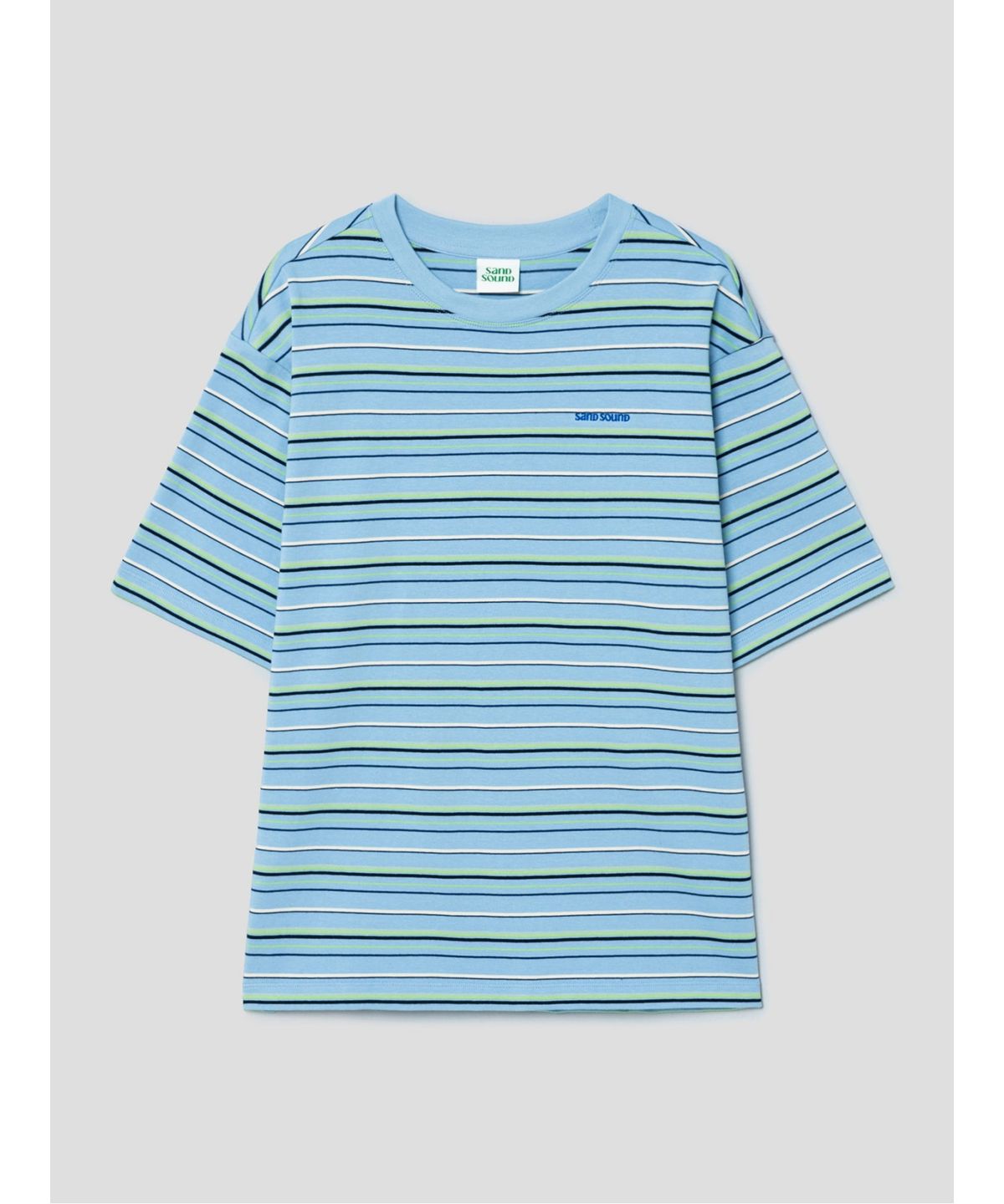 샌드 사운드(SAND SOUND) (UNISEX) 멀티 스트라이프 오버핏 반소매 티셔츠  스카이 블루